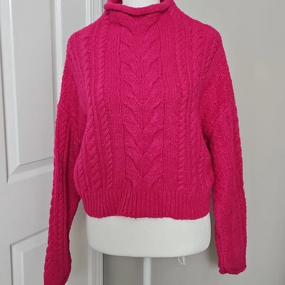 Pilcro Anthropologie Women's Pink Mock-Neck Cable-Knit Sweater Size XS - Picture 4 of 11
